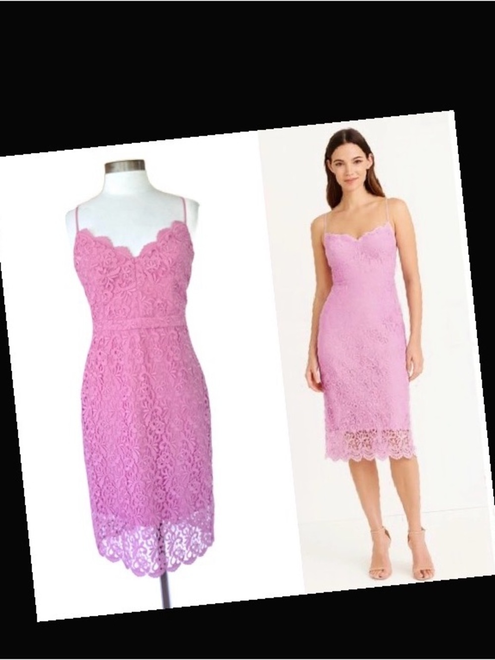 J. Crew Pink Lace Midi Dress with Scalloped Trim